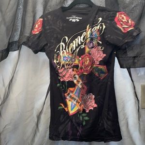 Remetee City of Angels Womens Top Tattoo Rose Cross crown Size Medium RARE